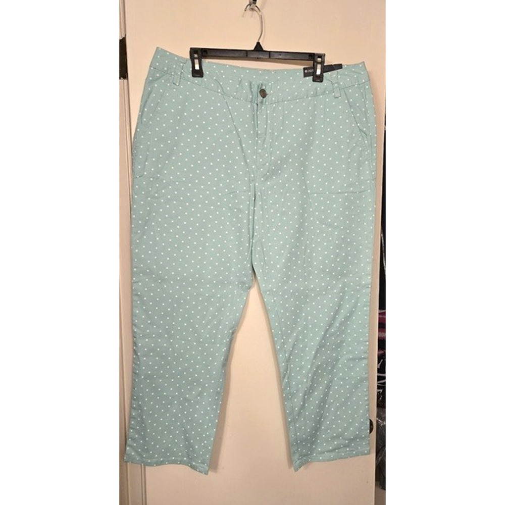 NWT Faded Glory Cropped Pant Jeans Size 16 Mint/White Polka Dot Women's Size 16